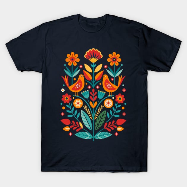 Romanian Folklore Floral Design T-Shirt by craftydesigns